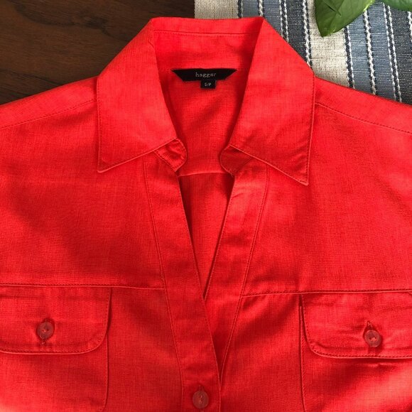 Haggar Casual Short Sleeve Button Down Polyester Shirt Orange/Red Sz S NWOT - Picture 3 of 10